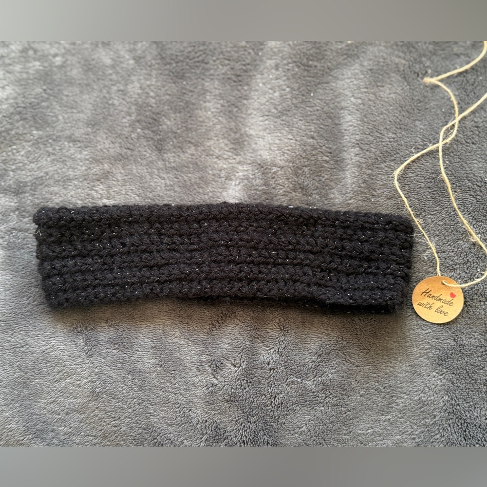 Handmade Black Knit Headband | Cozy Winter Ear Warmer | Soft Stretchy Headwrap